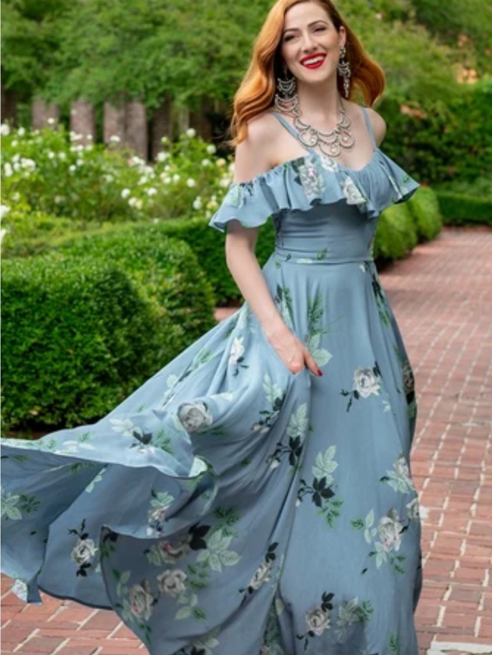 Trashy Diva French Blue Rose off-shoulder maxi dress